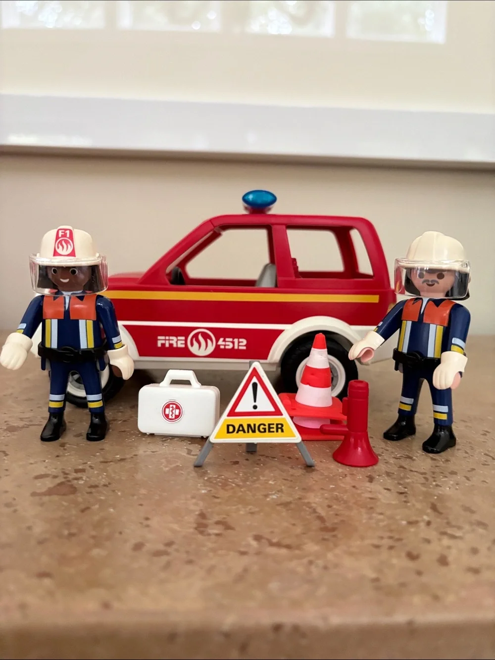 Playmobil 2008 Kids Fire Rescue Toy Truck with Accessories - Red, 2 Figures